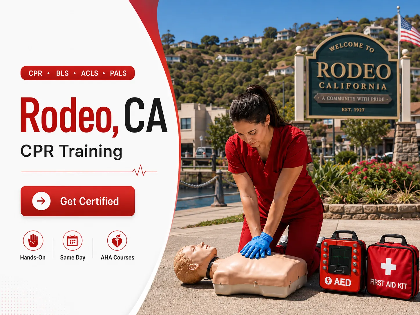 Adult CPR and first aid certification course in Rodeo, CA