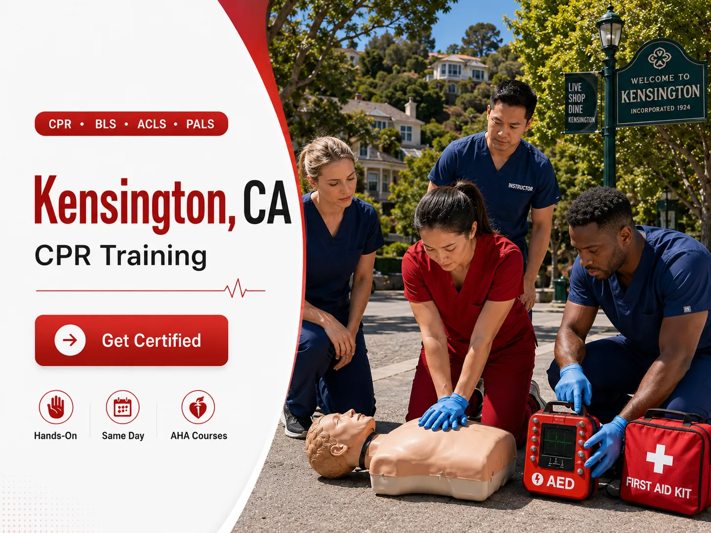 CPR BLS training session with AHA-certified instructor in Kensington, CA