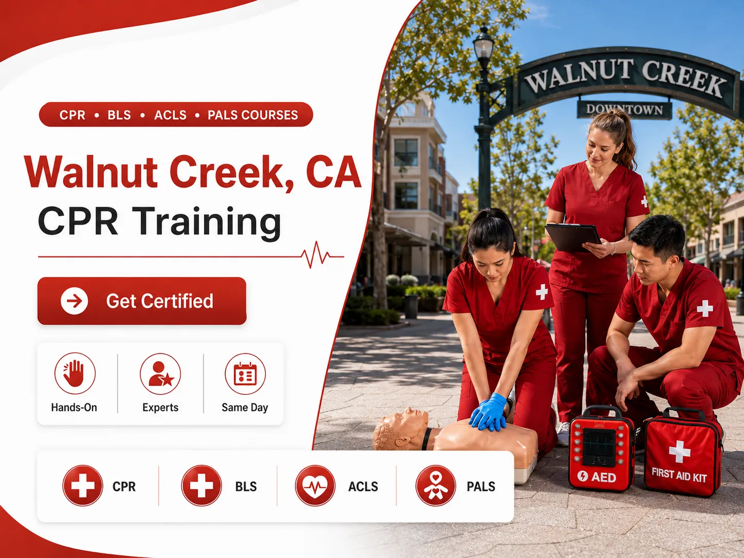 CPR and AED hands-on training in Walnut Creek, CA – BLS certified